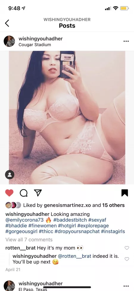 My mom was tagged in fan page when she had her IG