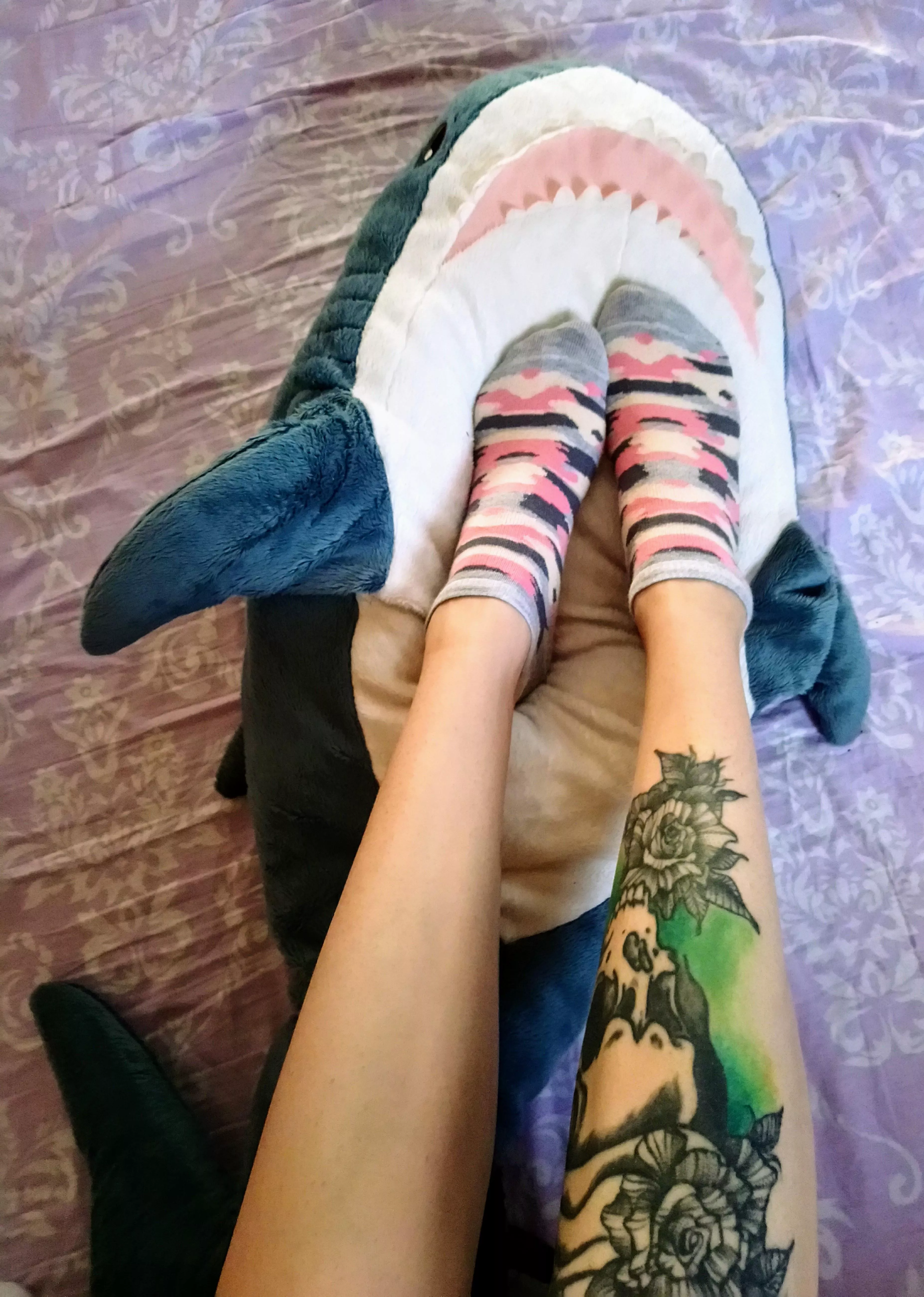 My most favorite socks. Unfortunately, under them is a toy, not someone's face. [female]