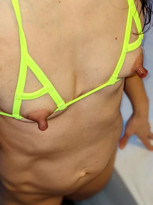 My new bikini top does quite cover my nipples