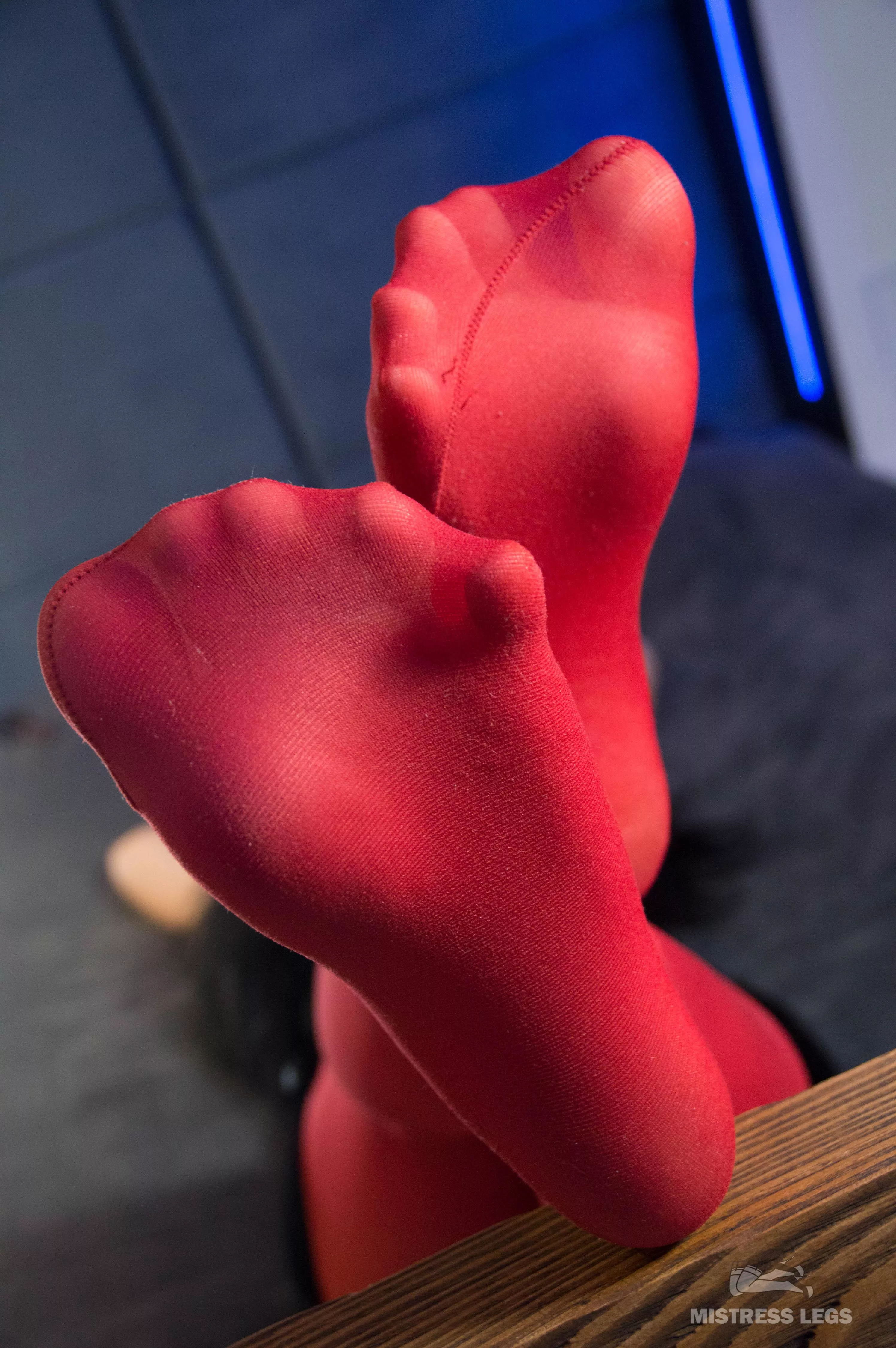 My sexy spread toes in red sheer nylons