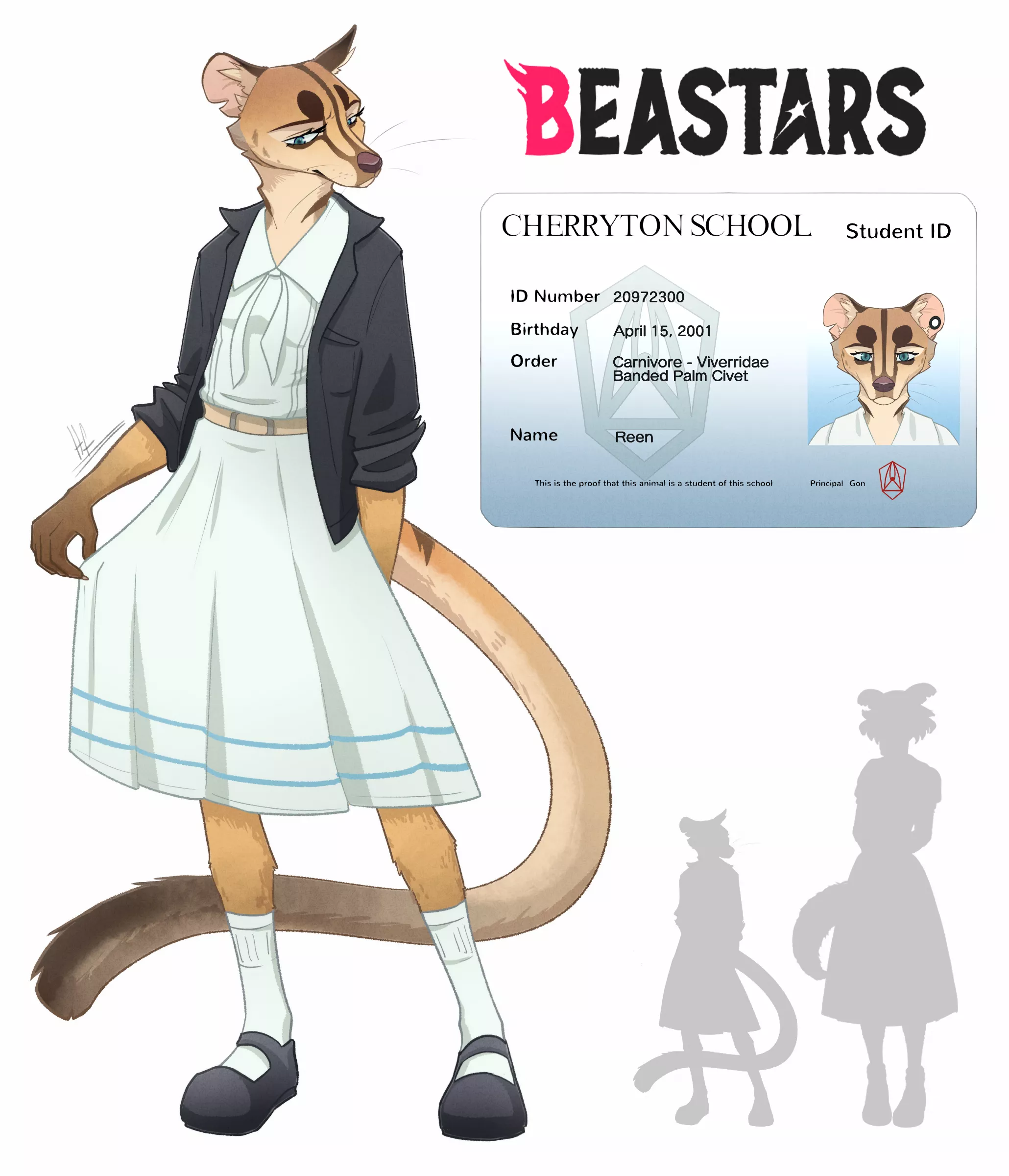 My sona as a Cherryton student ^^ [art by me, @/heretic.fox on Instagram] Yeah, she doesn't like skirts