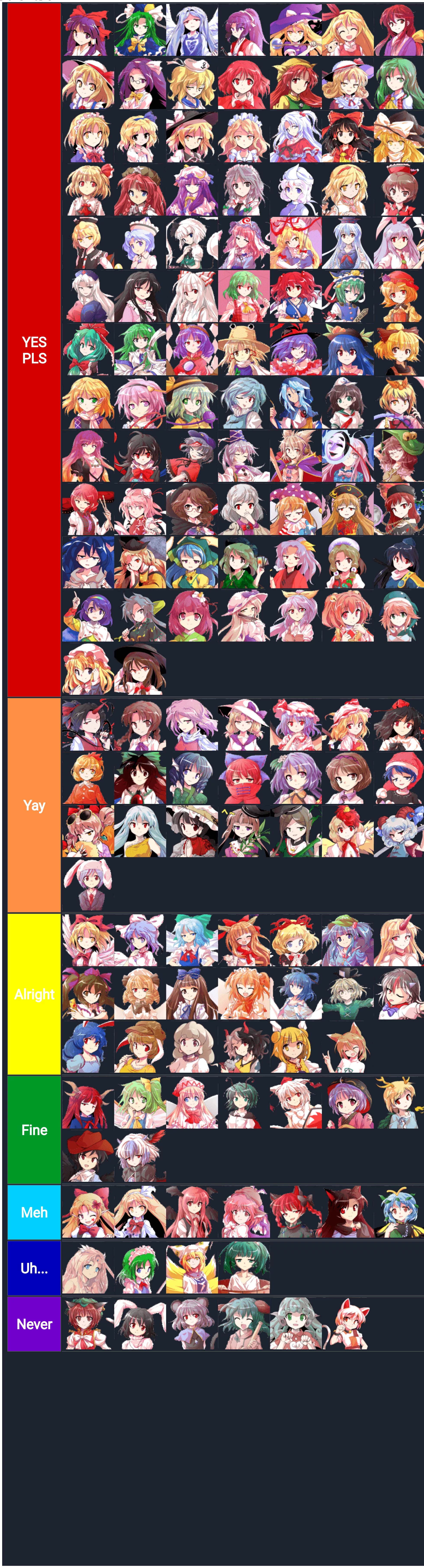 My Tier List of Touhou Girls I want to fuck!! My Tier List of Touhou Girls I want to fuck!!