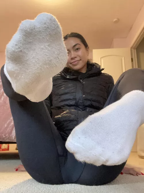 My white socks are dirty from the gym