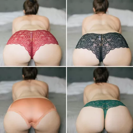 My wife asked me before her date which pair of panties I wanted her to wear. Which is your favorite? My wife asked me before her date which pair of panties I wanted her to wear. Which is your favorite?