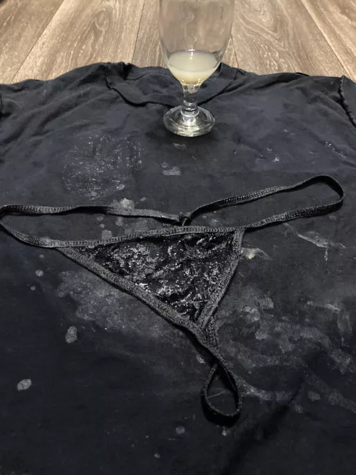 My wife’s black thong panties literally soaked in my cum My wife’s black thong panties literally soaked in my cum