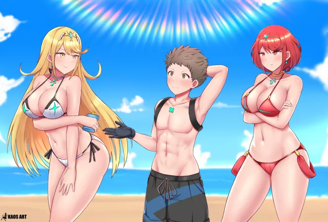 Mythra and Pyra at the beach Mythra and Pyra at the beach