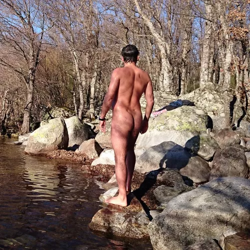 Naked body in the lake. Winter nudism Naked body in the lake. Winter nudism