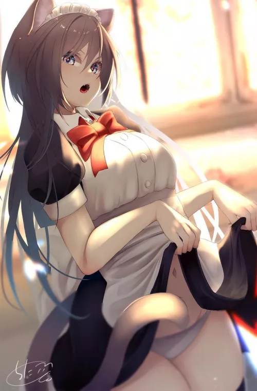 Neko maid needs help cleaning down there