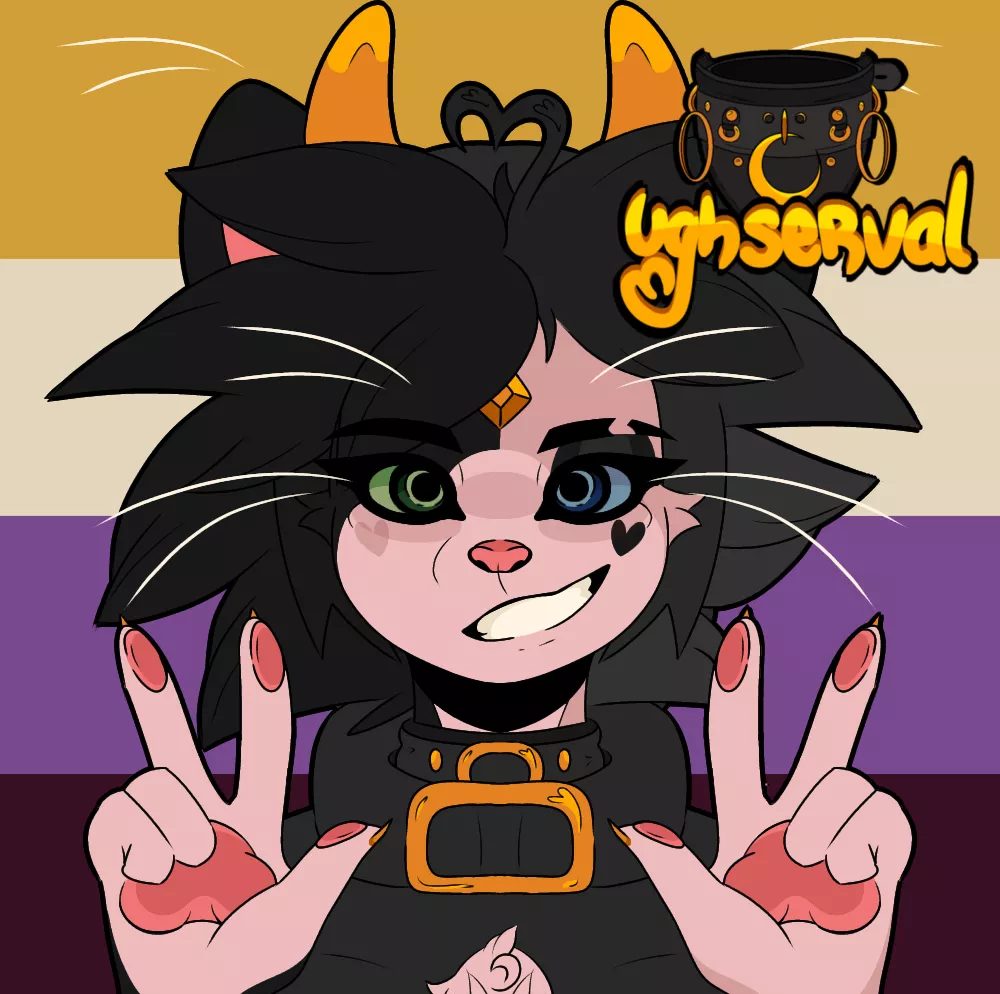 ↳ ❝ new post (art by me): catenby! so it's midnight and i did a thingy of my sona. (: technically past midnight, but oh well,, wdsfhb,, hand gestures/ peace signs were inspired by picrew. wanted my own pfp without having to use someone else's art&l