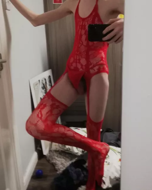 Nice festive Red bodystocking for you boys, look forward to more of me in 2022 <3