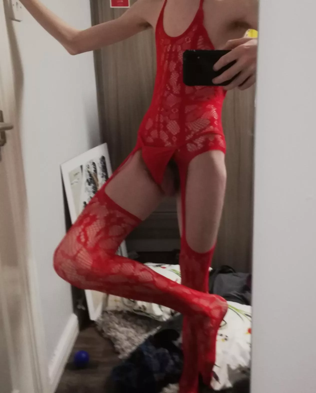 Nice festive Red bodystocking for you boys, look forward to more of me in 2022 <3