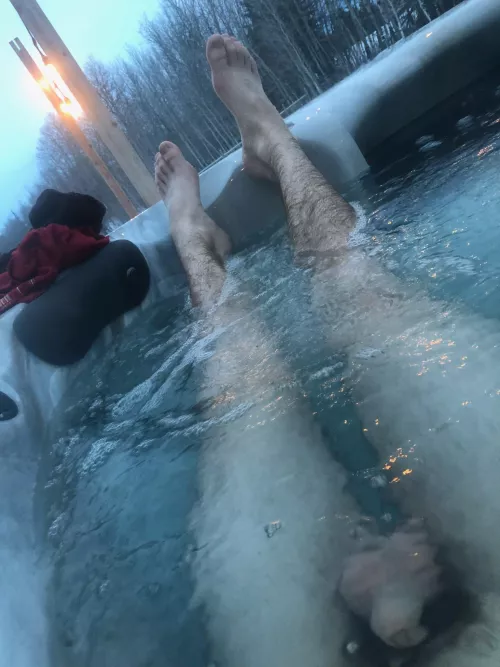 Nice warm hot tub on a cold feels nice