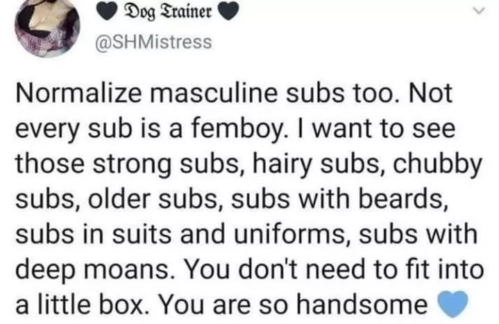 Normalize this... Subs shouldn't always be femboy❣️