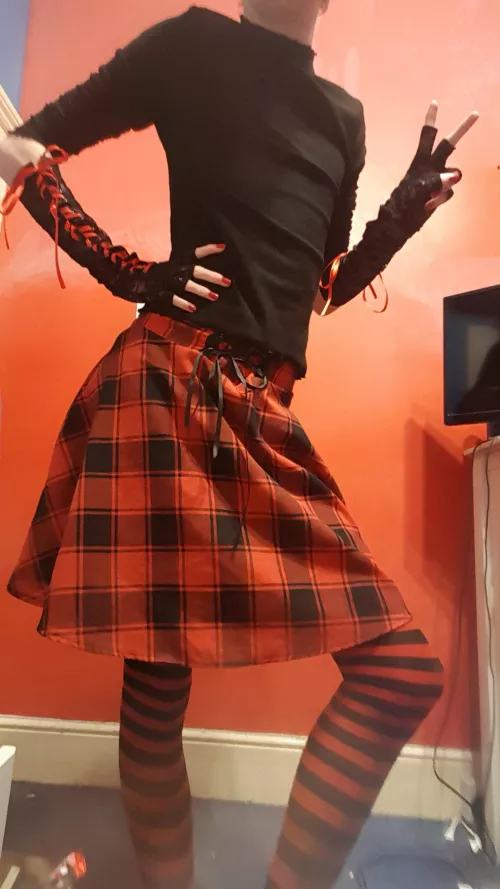 not a femboy anymore, I realised I was trans a while ago, and I finally got a full fem outfit and it seems red and black are my colours. Hope it's ok to post here and that you like my outfit <3