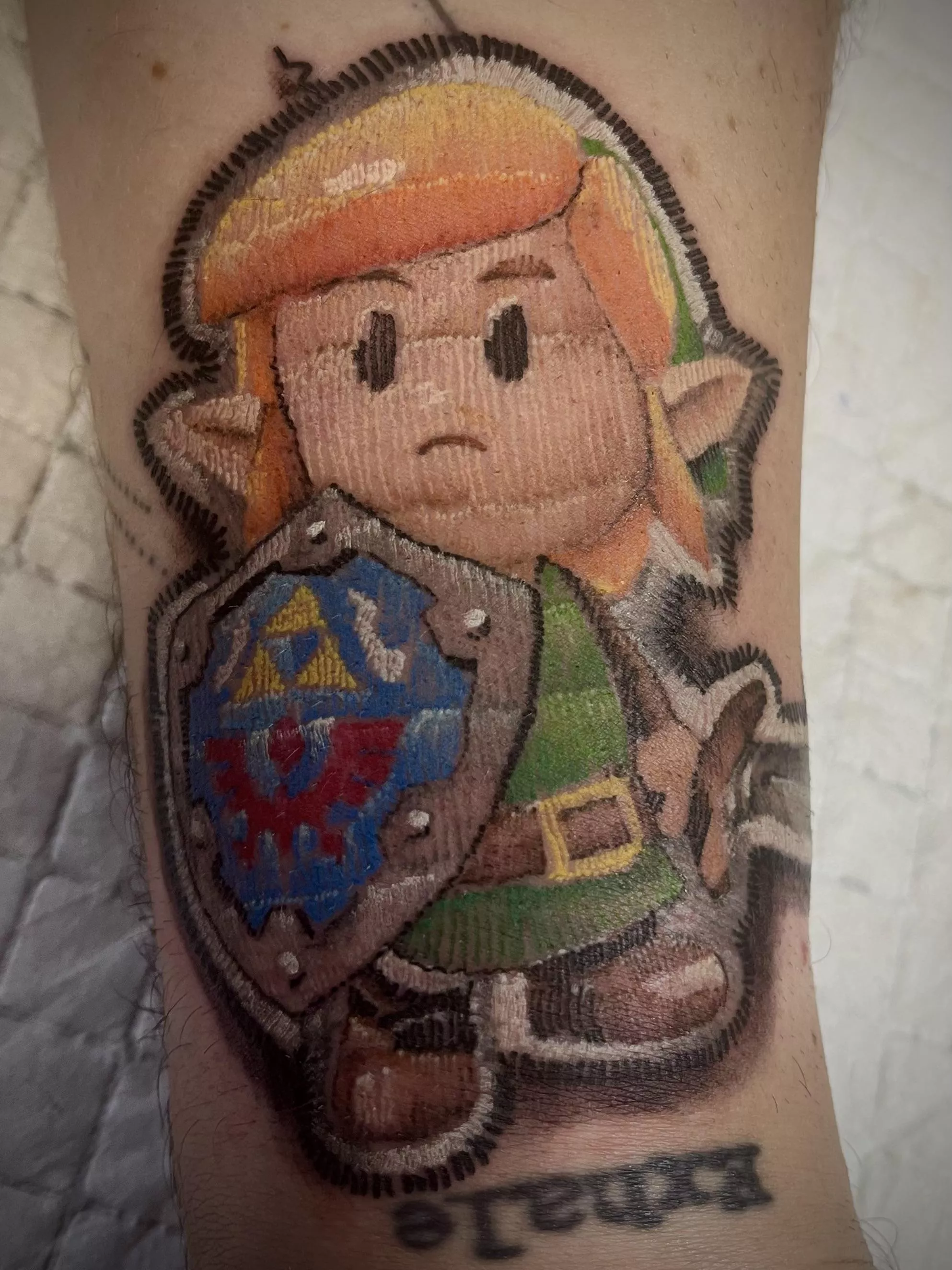 Not a selfie, but thought I’d show off my new Link patchwork tattoo to fellow gaymers Not a selfie, but thought I’d show off my new Link patchwork tattoo to fellow gaymers