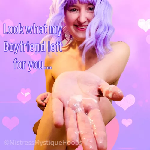 Now eat up everything my Boyfriend left for you [domme]💜😈💜