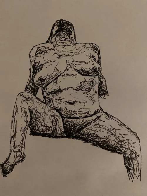 Nude woman, pen and paper