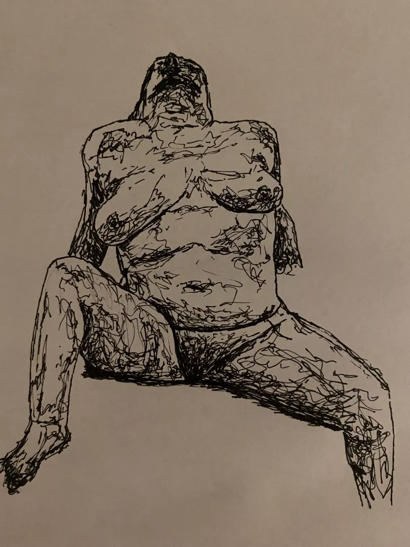 Nude woman, pen and paper