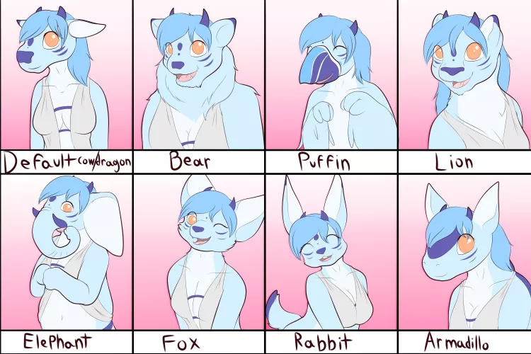 [OC] Drawing my fursona as different species