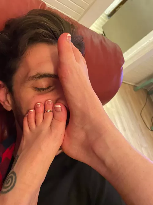 [oc] I love having him at my feet, especially after a long day and workout. What should I do to him next?