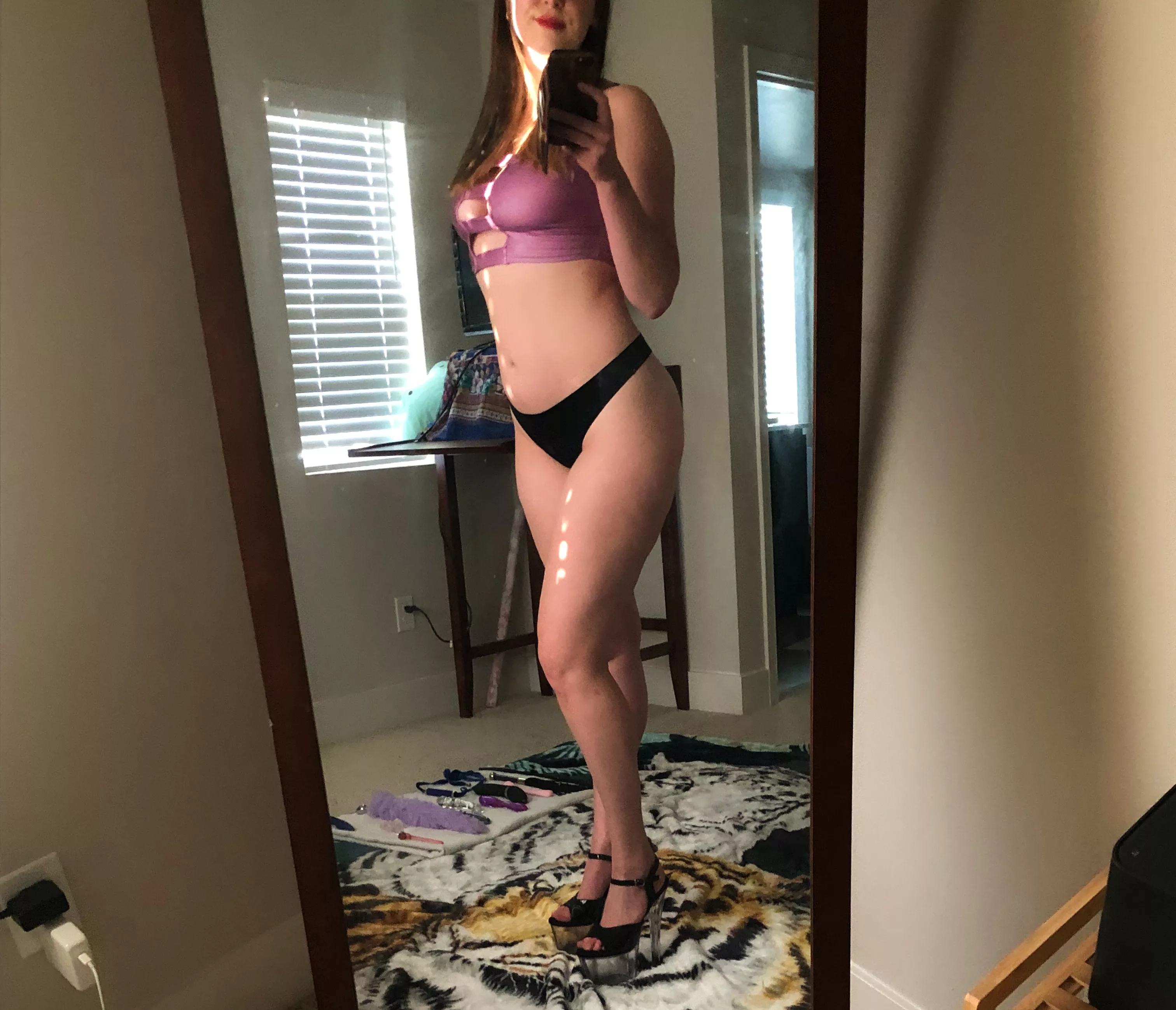 oh this? yea I just wear it around the house ?long legs + thong + sideboob ?6ft-something in these stripper heels [f]