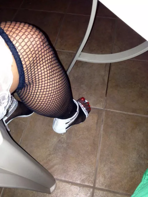 Only way hubby will allow me to cover my feet and legs are with fishnet stockings. Closed toed heels aren’t allowed in our house