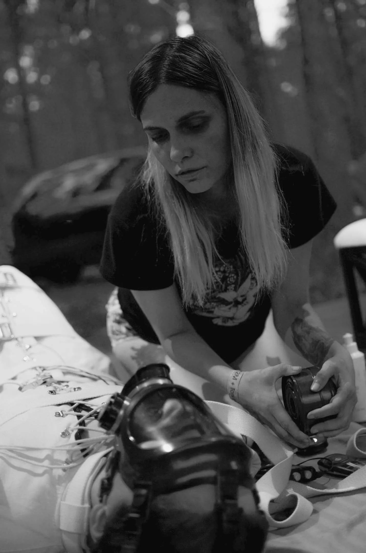 Our forest play with bondage bag and gasmask