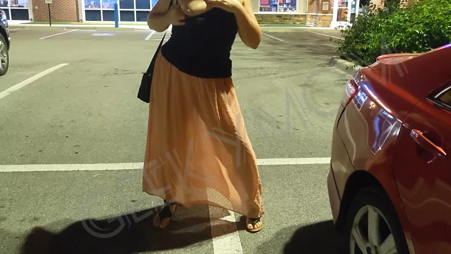 Outside the restaurant in a sheer skirt (f) Outside the restaurant in a sheer skirt (f)