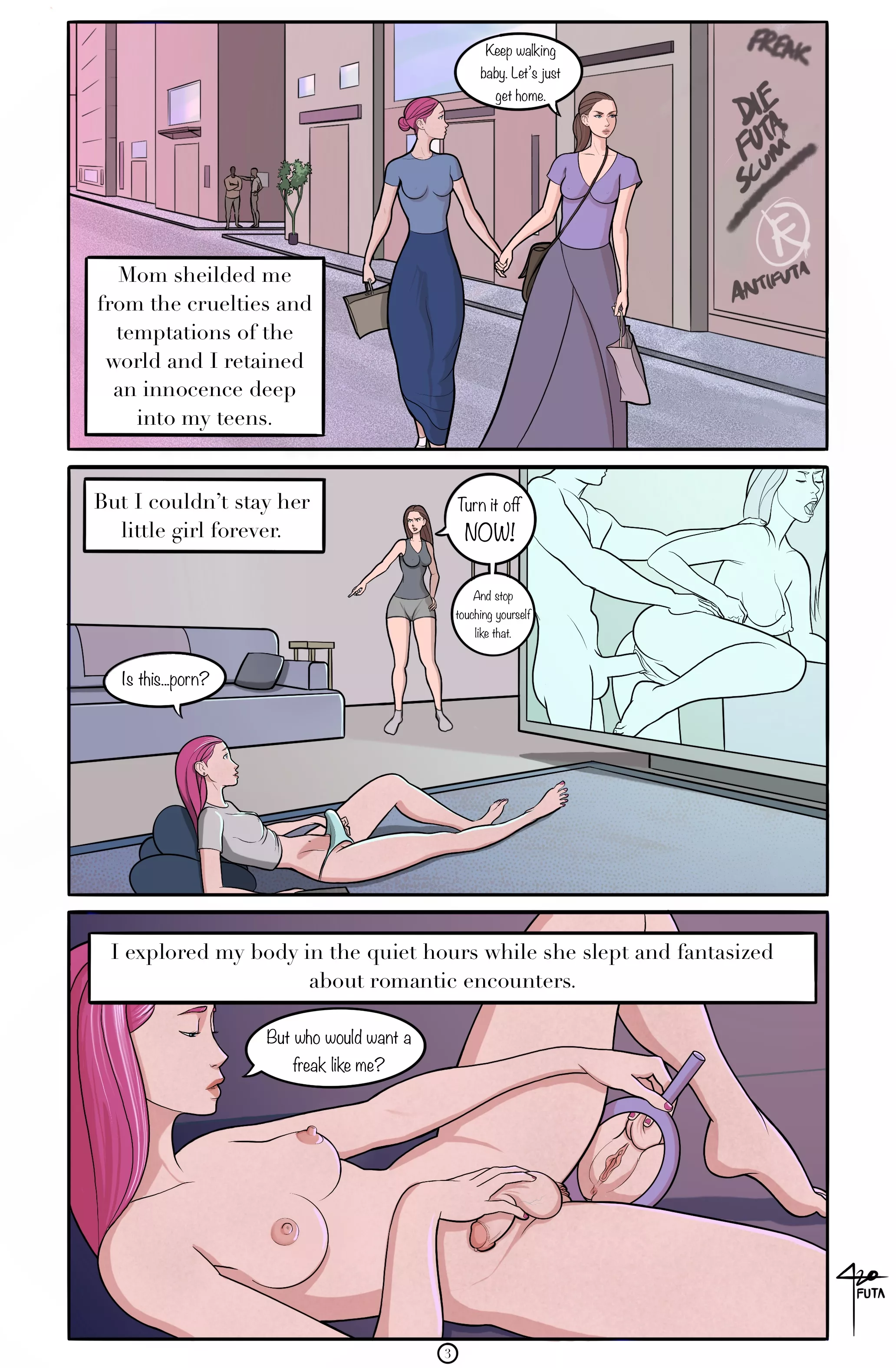 Page 3 from my comic about an innocent futas sexual awakening