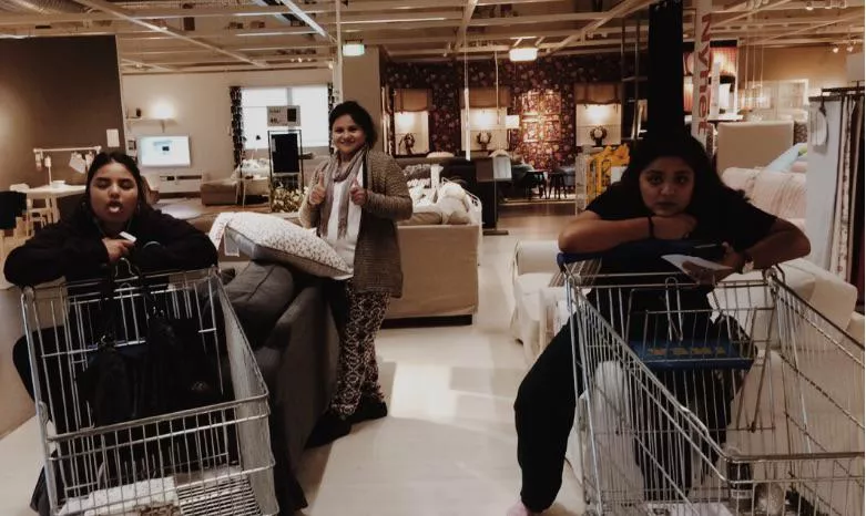 Pakistani Mom with here 2 daughters in IKEA