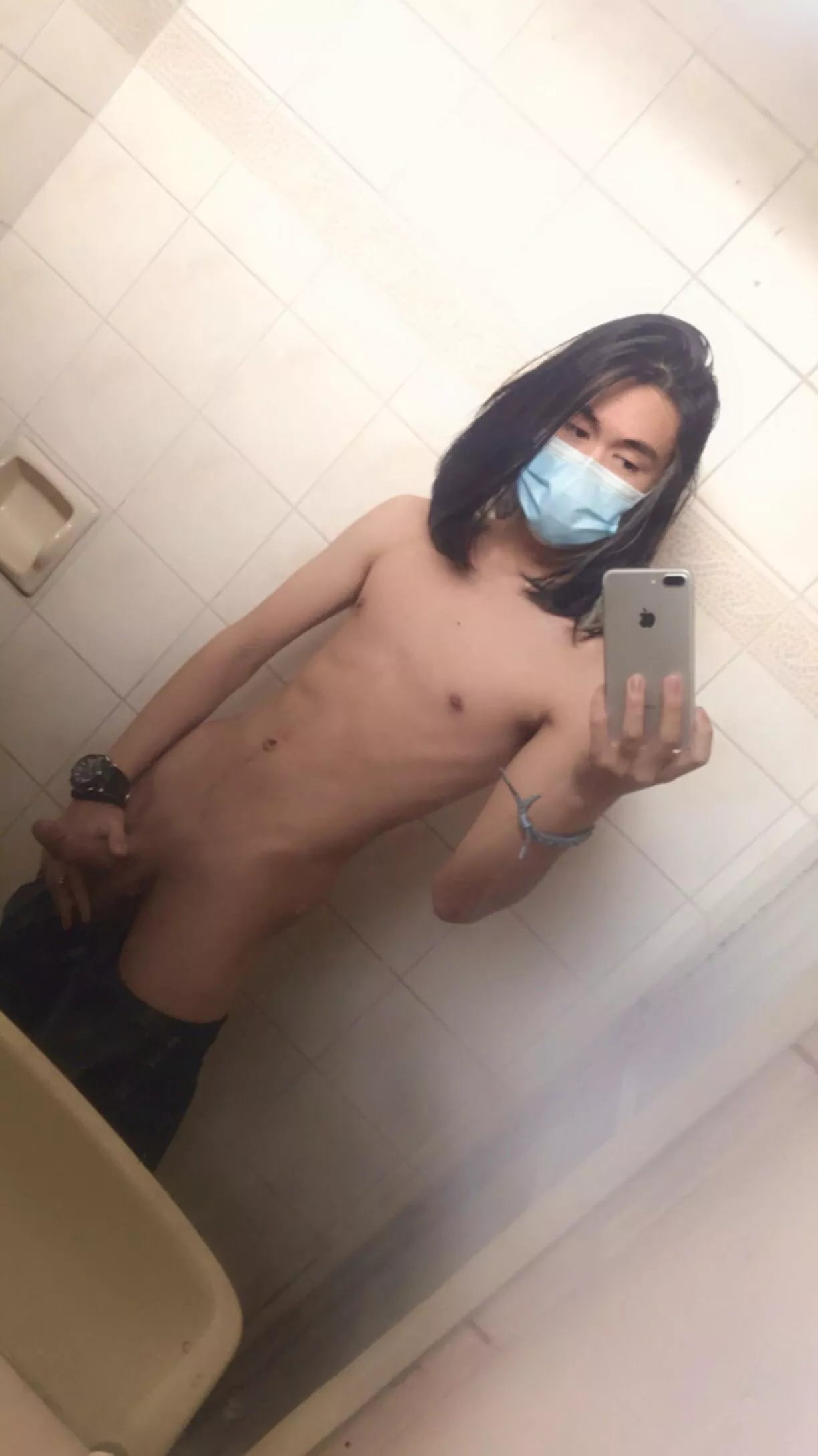 Pent up in the bathroom.