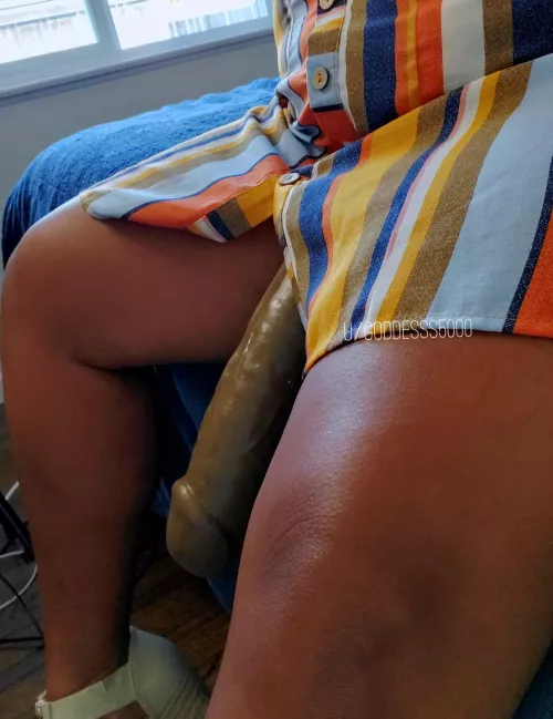 Perfect WFH attire...a short dress and a huge strapon!