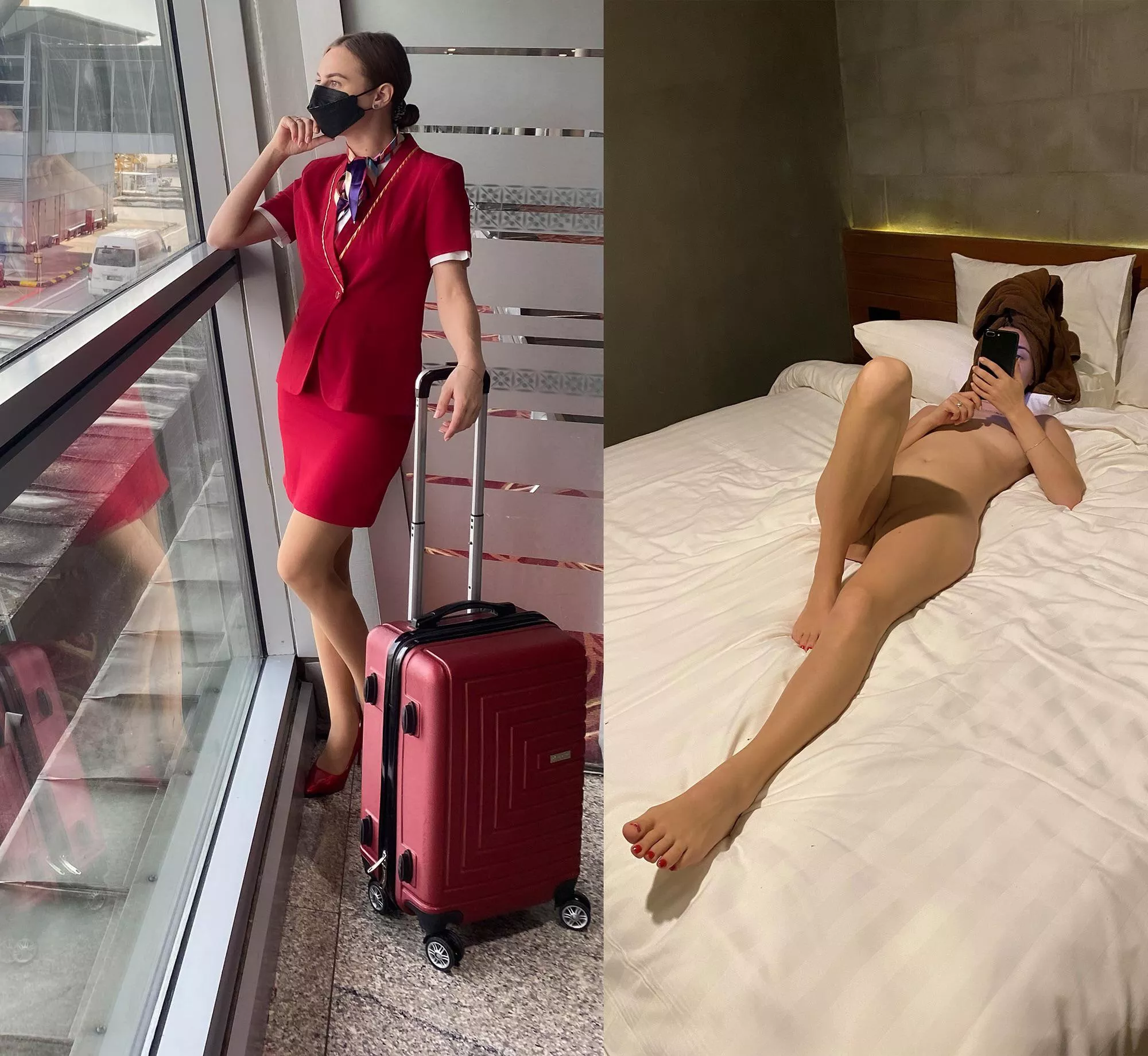 Petite flight attendant, better on or off?