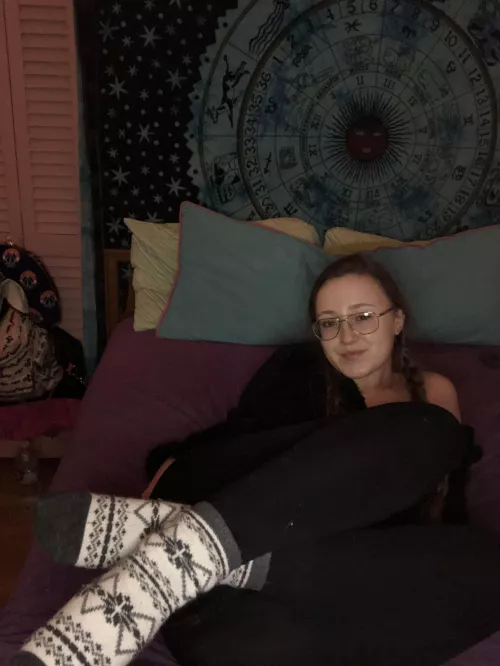 Pigtail braids and thick warm socks π