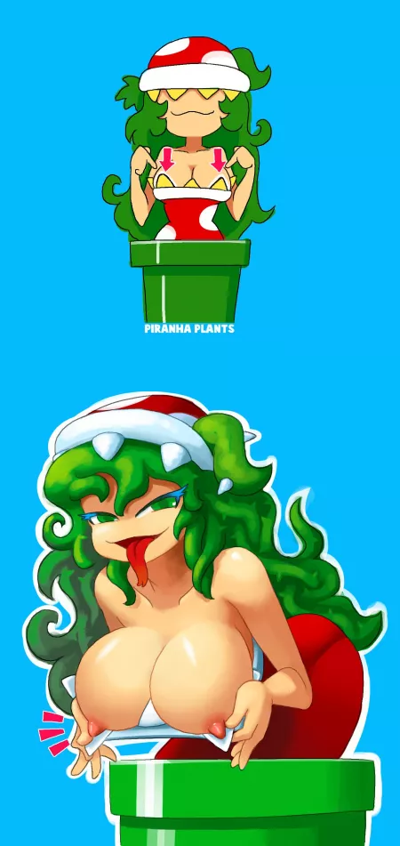 Piranha Plant Gal popping out her pipe and her top Piranha Plant Gal popping out her pipe and her top
