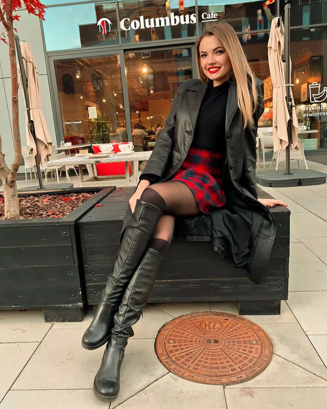 Plaid skirt and tights