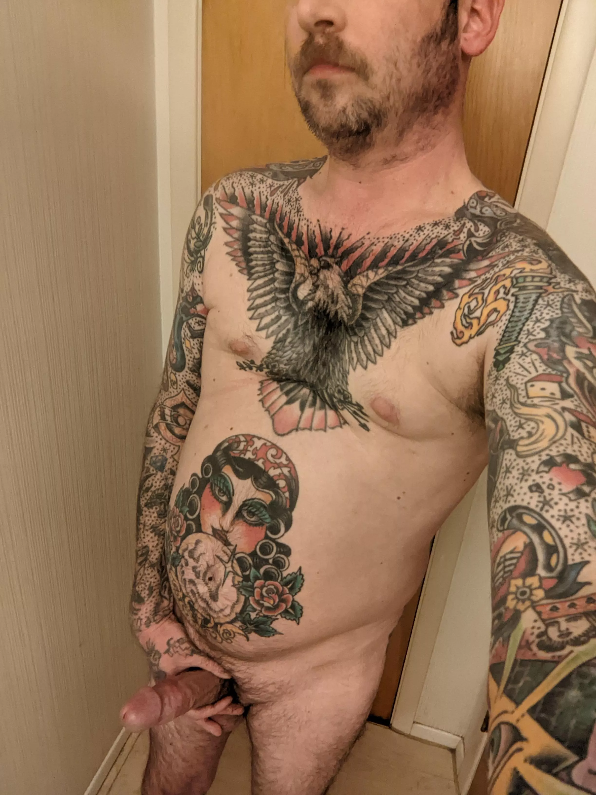 Portrait of a slightly out of shape middle aged punk