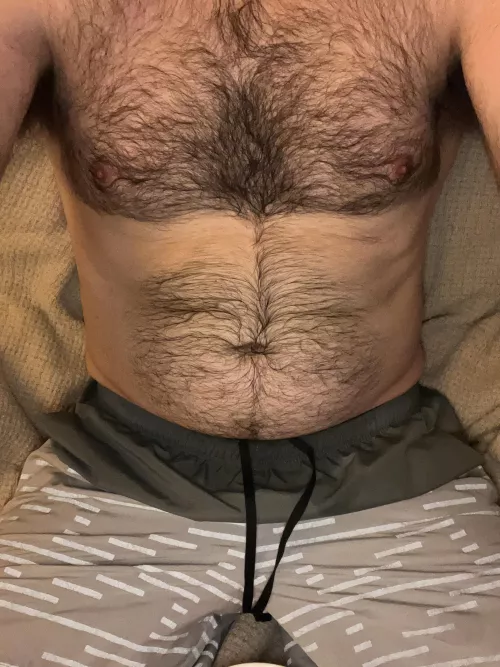 Post-run sweaty chest hair