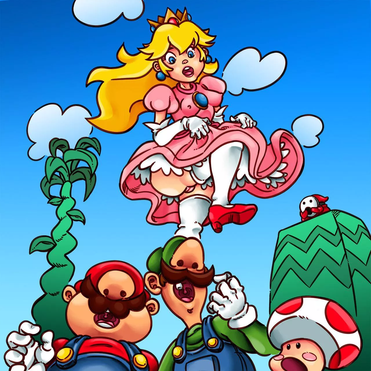 Princess peach the slut giving an up skirt to the bros 🤪