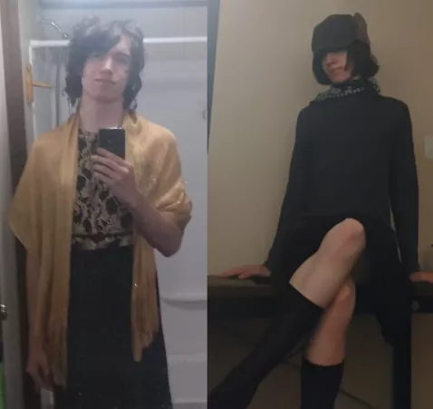 Progress over time. First pic (left) is when I was 16 and first stole my mom's clothes to crossdress, 2nd pic (right) is from yesterday, now 18 and with my own femme clothes. Progress over time. First pic (left) is when I was 16 and first stole my mom's clothes to crossdress, 2nd pic (right) is from yesterday, now 18 and with my own femme clothes.
