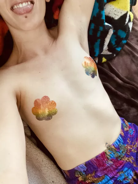 Proof of a good night. π Love being topless, but may love these pasties even more.