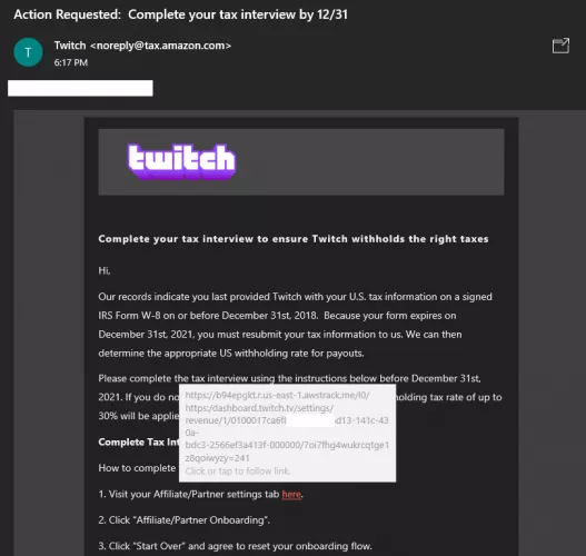 PSA: Be wary of phishing emails, I received this a couple hours ago and it looked legit, until I realized it doesn't use usernames at all, and the link links to a tracking website which logs your system information / ip address.