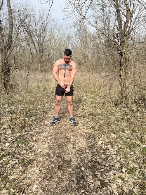 Public piss on a hiking trail