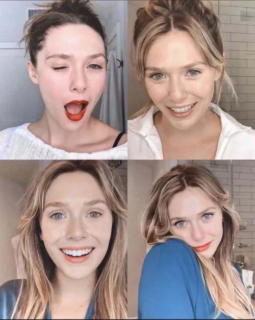 Pumping my hard cock to Elizabeth Olsen feels heavenly
