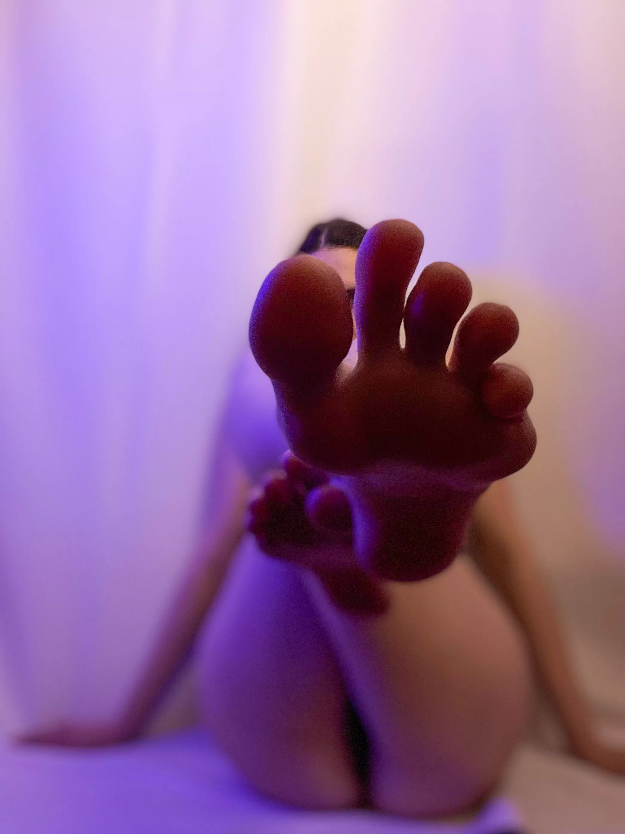 Purple light, my perfect feet and you. What would you like to do? Hm?