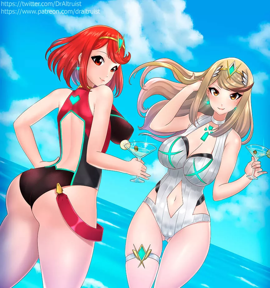 Pyra & Mythra at the Beach (DrAltruist)