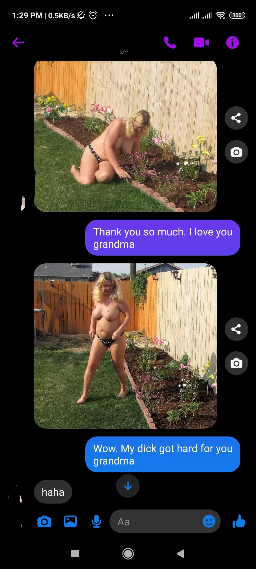 Recent chat with my grandma. Upvote to unlock her nude.