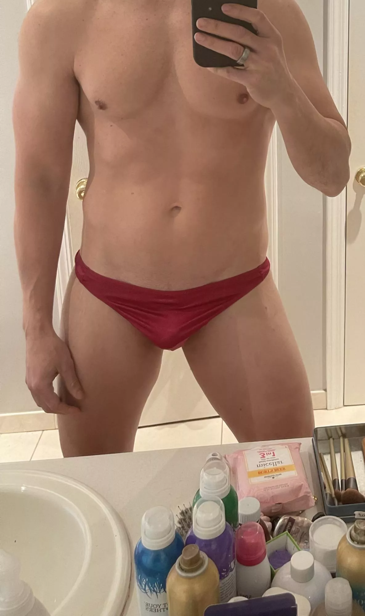 Red satin thong
