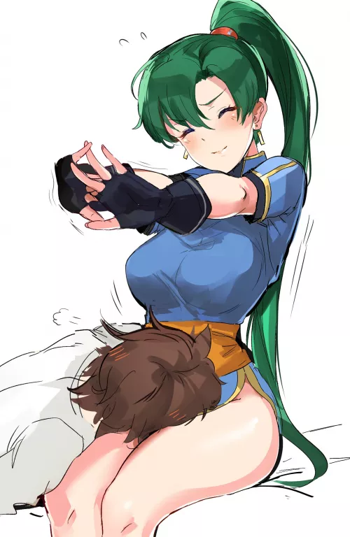 Resting on Lyn's tighs Resting on Lyn's tighs