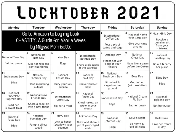 Revised for 2021: Locktober Calendar. 